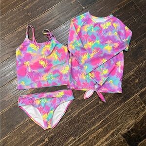3 piece The Children's Place Tropical Print Bikini/Tankini Set